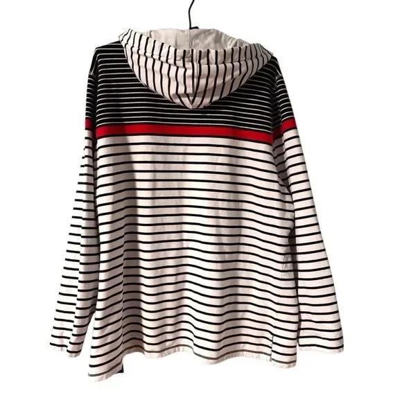 Talbots 3X French Terry red white & blue stripe full zip hoodie pockets cotton & - Picture 4 of 11